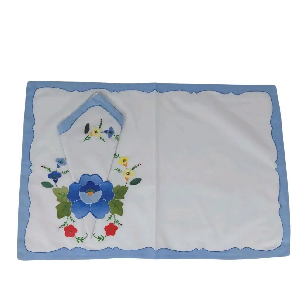 Linen Napkins & Placemats Floral Pocket Hand Made Floral Appliqué Set Of 4 New